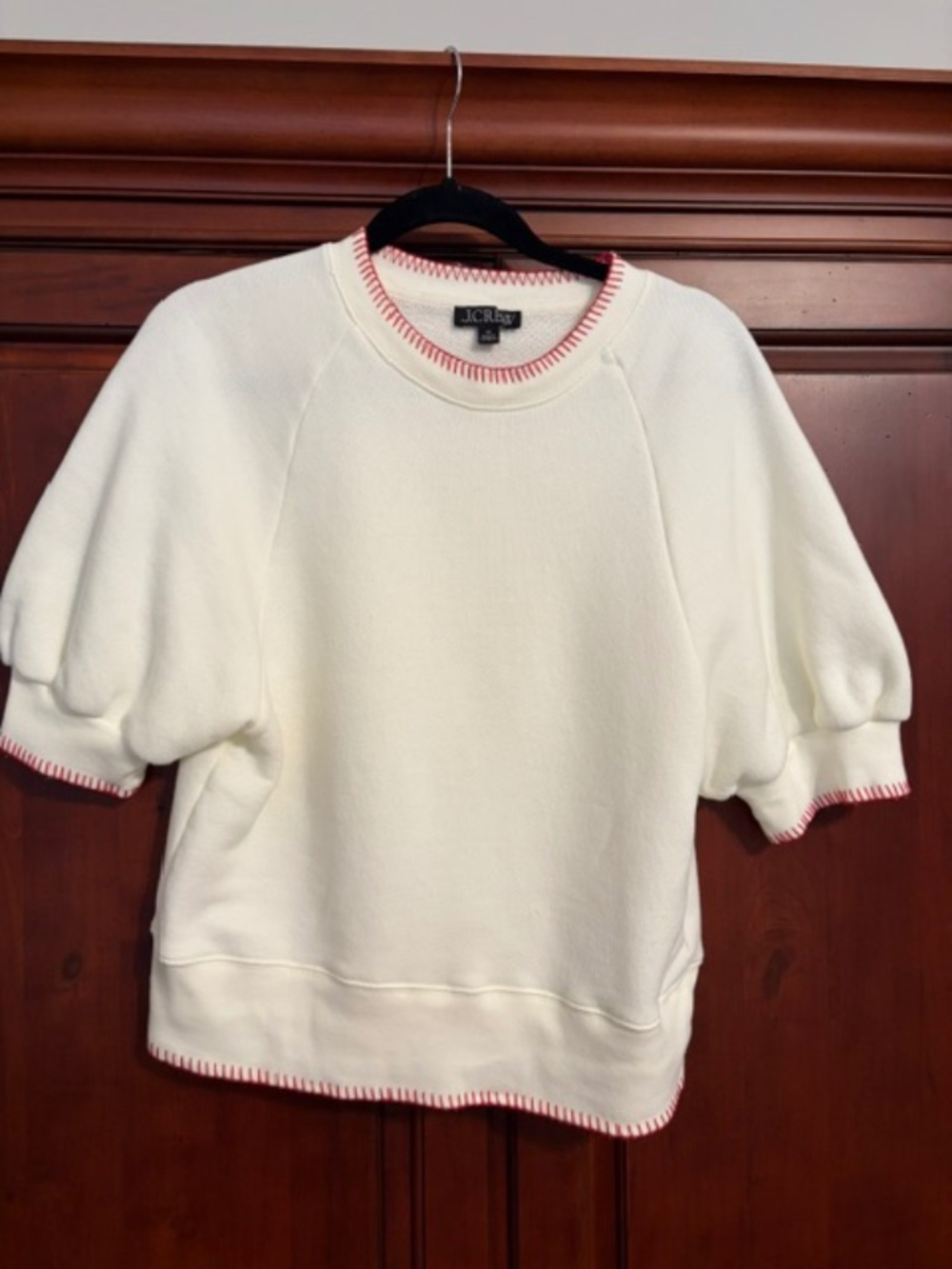 J.Crew Contrast-Trim Heritage Terry Puff-Sleeve Sweatshirt (Item CV177) Size Med
